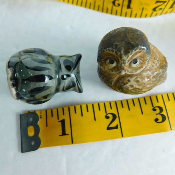 Lot of 2 Mini Owl Pottery Figurines 1.25" Tonala Mexico Hand Painted Gray Brown - Picture 8 of 11